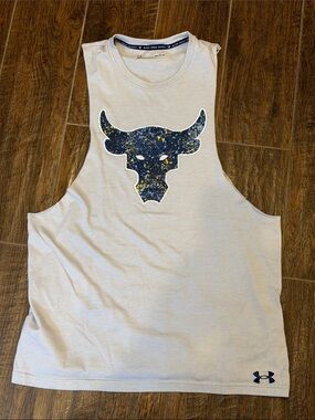 Under Armour Gray Tank Top with Navy and Yellow Bull Graphic